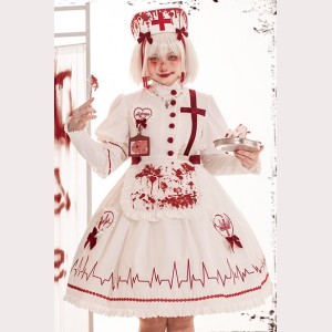 SALE! Halloween Bloody Nurse Lolita Style Dress OP & Hair Clips Set - Size M (R01)